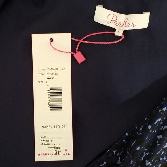 Parker Blue Vneck Smocked Waist Dress Size Large NWT - Picture 5 of 7